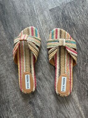 Steve Madden Striped Braided Slide Sandals - Natural, Red, Green, Pink, Blue